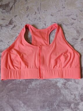Fabletics Coral Pink Front-Zip Racerback Sport Bra Womens M